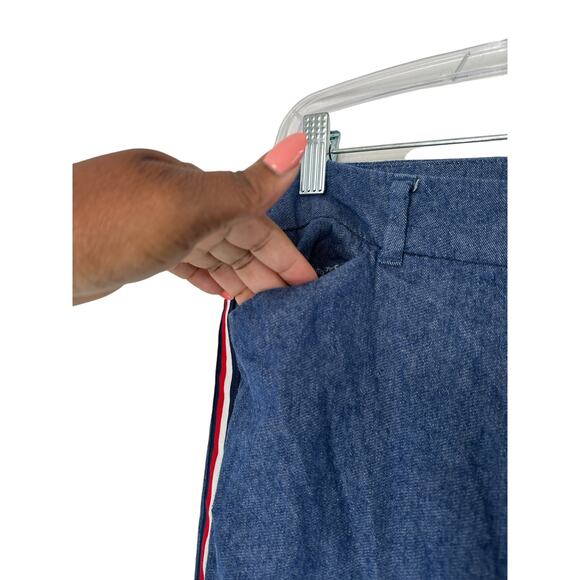 Old Navy Blue Denim Linen Blend Mid-Rise Side-Stripe Ankle Dress Pants Size 12 - Picture 7 of 16